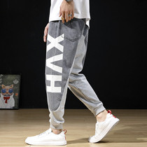 Autumn and winter sports pants mens Tide brand loose size bunches feet casual denim pants fat man plus size autumn and winter Velvet
