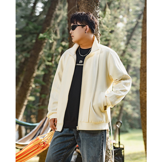 Heijing plus size men's sweatshirt jacket casual trend plus fat plus fat daily versatile stand-up collar long-sleeved top