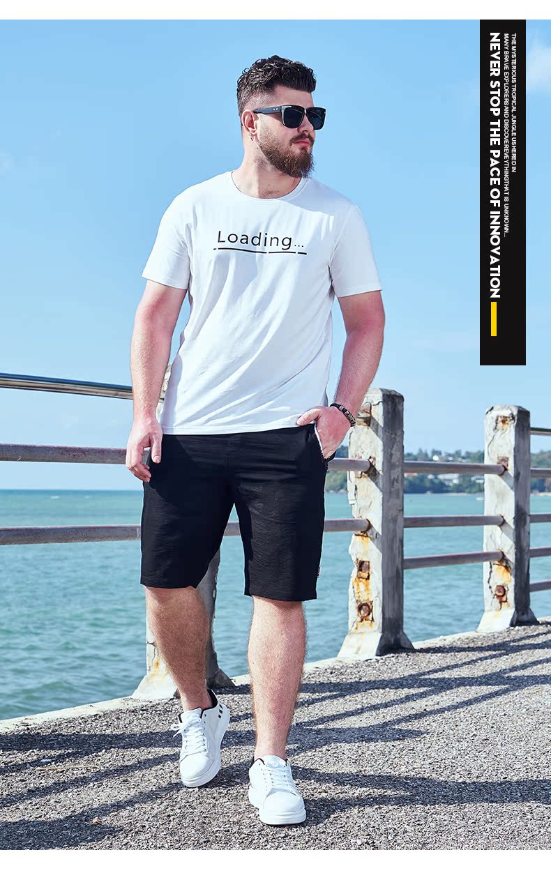 Đen Jin cộng với phân bón XL quần short thể thao nam mùa hè lỏng lẻo thủy triều thường năm điểm quần béo - Quần short quần jean nam ống rộng