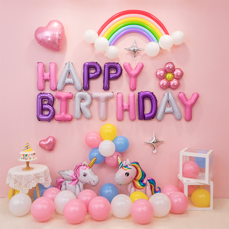 Girl Daughter Bao Children Birthday Decoration Scene Placement Balloon Background Wall Birthday Happy Party Arrangement Supplies-Taobao