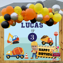 Engineering truck excavator theme boy birthday poster Baby feast decoration decoration banner custom name photo