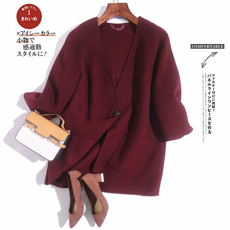 Đơn giản và hào phóng một khóa len hai mặt áo khoác trong phần dài cashmere áo nhỏ tình yêu quyến rũ mùa đông phong cách mới áo phao nữ 2021