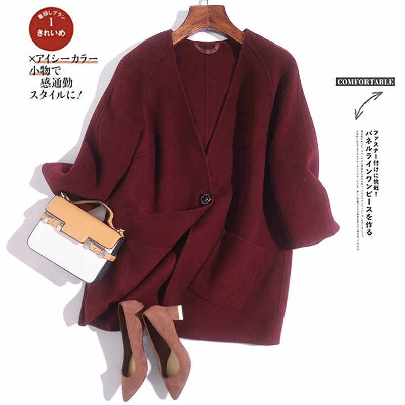 Đơn giản và hào phóng một khóa len hai mặt áo khoác trong phần dài cashmere áo nhỏ tình yêu quyến rũ mùa đông phong cách mới