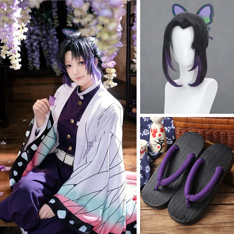 Butterfly Ninja Cosplay Costume: Rengoku Kyoujurou Purple Demon Slayer Full Set with Wig, Clothes, Nichirin Sword, Haori, Shoes, and Wooden Clogs Butterfly Ninja Cosplay Costume: Rengoku Kyoujurou Purple Demon Slayer Full Set with Wig, Clothes, Nichirin Sword, Haori, Shoes, and Wooden Clogs