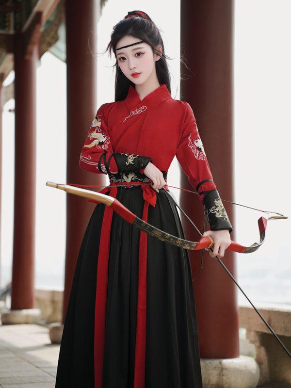 Traditional Female Warrior Style Hanfu for Women, Martial Arts Ancient Costume, Summer Warrior Outfit, Chinese Style, Junior High School Student Hua Mulan Performance Costume Set