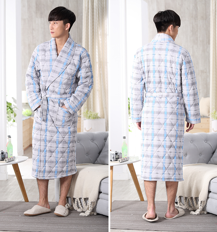 Mùa đông nam dày áo choàng bông nam mùa đông đan bông bông cộng với phân bón XL đồ ngủ dài áo choàng tắm shop do ngu 