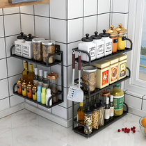 Black stainless steel kitchen condiment rack seasoning rack countertop supplies household oil salt sauce vinegar storage rack