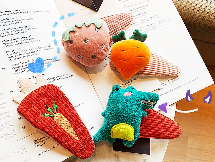 Superocean ~ dinosaur and rabbit paper love to eat carrots Korean web red fruits and sea rear brain spoon wash face big hair clip