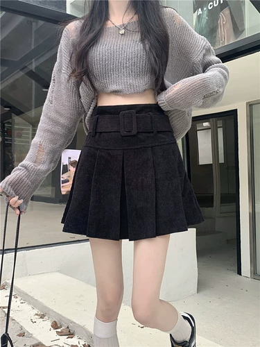 Осенний пуховик, вельветовая юбка в складку, приталенная мини-юбка, большой размер