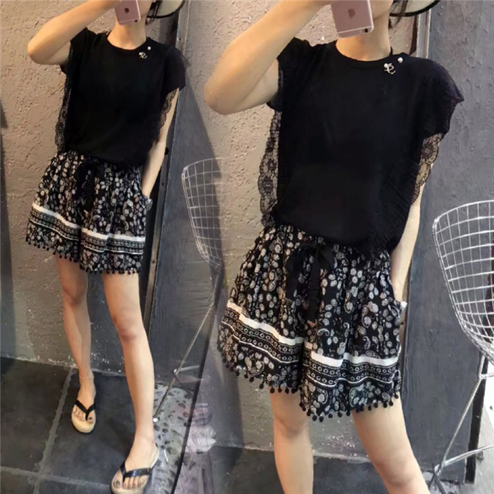 Big size women's dress new summer dress Fat younger sister foreign pie Hood Shorts Suit Fat Mm skinny cover Two sets