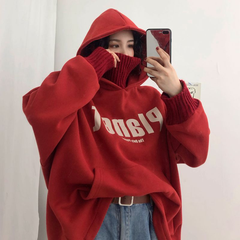 Spring loaded Korean version large size women's clothes fat sister blouses loose fake two pieces with cap fat mm high collar and velvety coat jacket