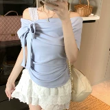 Дизайнерская футболка, размер, открытые плечи, короткий рукав, тренд сезона, по фигуре