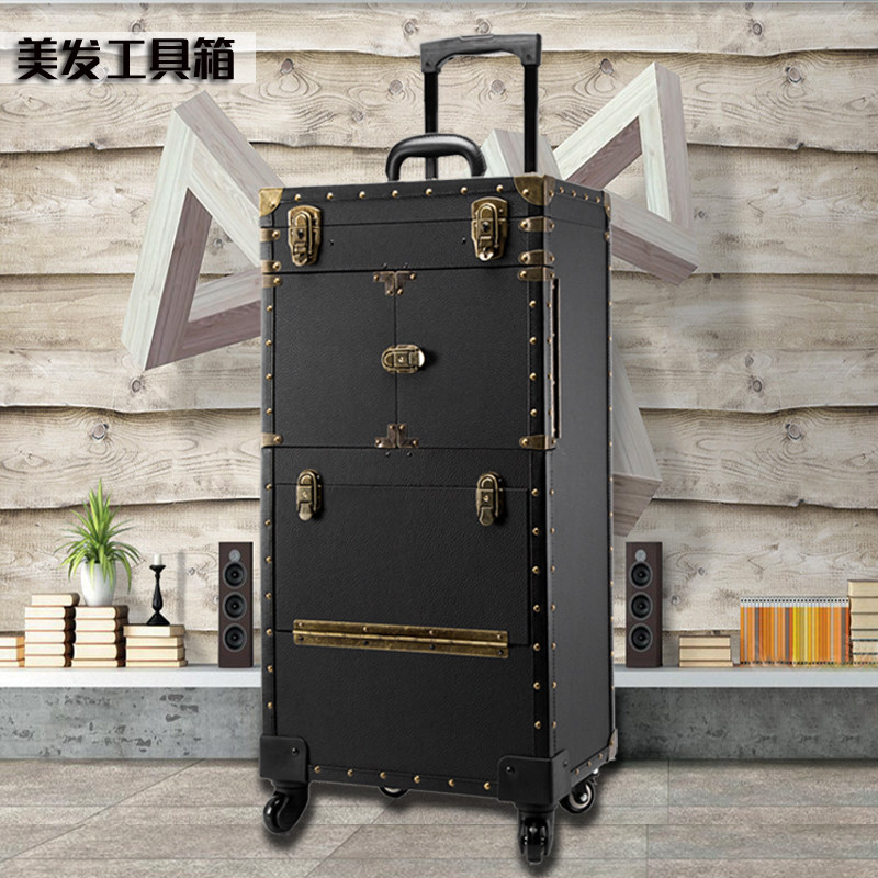 Professional hairdressing toolbox hair stylist pull rod personality retro vibrato with the same stylist big tool box scissors box