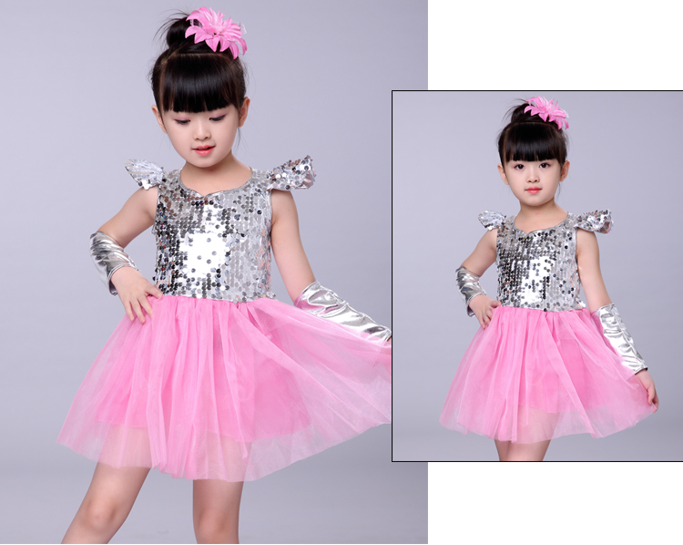 Ngày mới của trẻ em trang phục khiêu vũ jazz sequin cô gái trẻ em hiện đại quần áo công chúa váy mịn thời trang cho bé gái