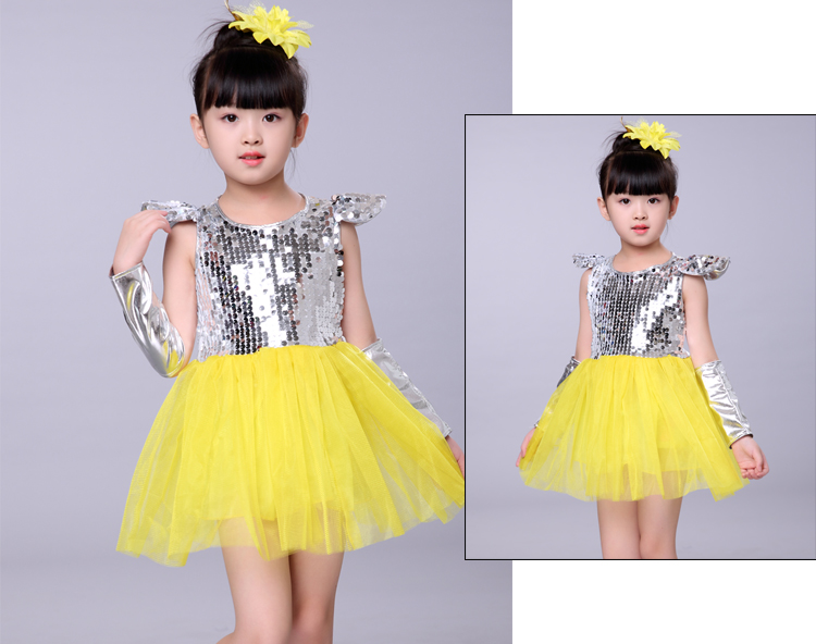 Ngày mới của trẻ em trang phục khiêu vũ jazz sequin cô gái trẻ em hiện đại quần áo công chúa váy mịn thời trang cho bé gái