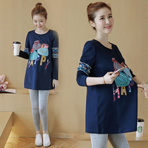 Pregnant womens spring clothing suit fashion models 2019 new two sets of sweatshirt early spring one-piece dress for blouses blouses