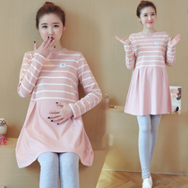 Pregnant womens autumn suit 2021 loose autumn long-sleeved top womens fashion spicy mom dress two-piece autumn