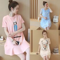 Gestational Maternity dress Short sleeves Short sleeves Long spring summertime Ocean Qi slim dresses Damp Spicy little Subcover Lions dress