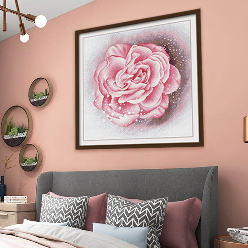 KS Cross Embroidery 2021 new living room restaurant bedside painted small embroidery pink rose pink romance