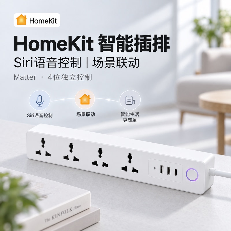 Matter Smart Power Strip Homekit Apple Home 4 Independent Controls Dual Usb-C Pd20W Fast Charging