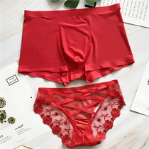 This years Big Red couple underwear lace sexy Ice Silk seduction underwear suit pants wedding celebration