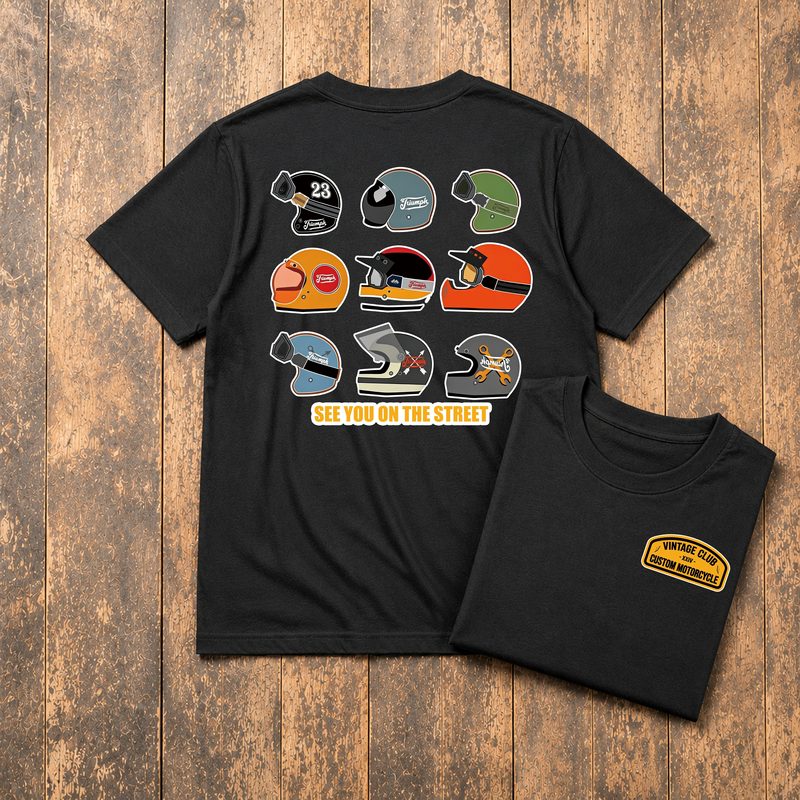 【Vintage Colorful Helmet】55's Vintage Heavyweight Original Motorcycle T-Shirt Unisex