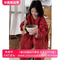 Bora Korean girls thickened woolen coat autumn and winter clothing for middle and older children 2023 new red fashionable coat