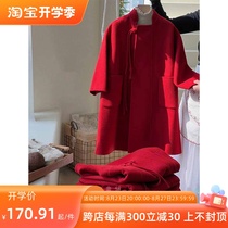 Bora Korean Korean mens and womens woolen coats autumn and winter clothing for middle and older children thickened red warm coats trendy