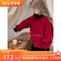 Bora Korean girls trendy red high-end woolen coat autumn and winter clothing for middle-aged and older children thickened coat trendy