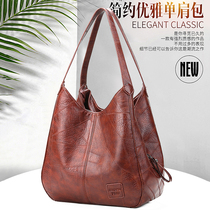  Retro soft leather Korean version of the wild tote bag literary simple shoulder handbag multi-compartment casual womens messenger bag