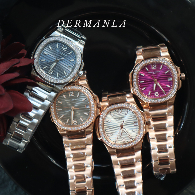 Heavy-Duty Nautilus Simple Diamond-Encrusted Polly Vincent Steel Band Watch for Women with Minimalist Luminous Hands and a High-End Feel Heavy-Duty Nautilus Simple Diamond-Encrusted Polly Vincent Steel Band Watch for Women with Minimalist Luminous Hands and a High-End Feel