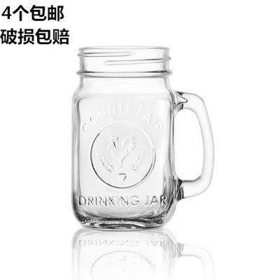 Merson Cup glass creative with lid handle to make the subcup coffee cup Juice Cup Retro Canned Rooster Cup-Taobao