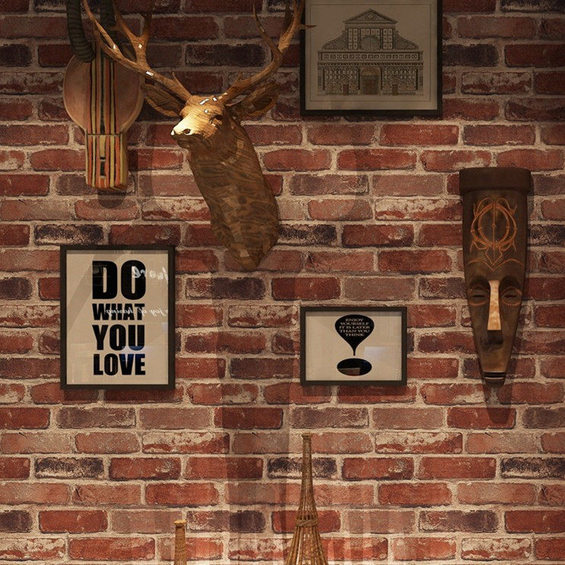 Industrial wind wallpaper imitation ancient brick-and-mortar culture brick retro nostalgia rice dining room Shops Clothing shop Brick Brick Headwall Paper