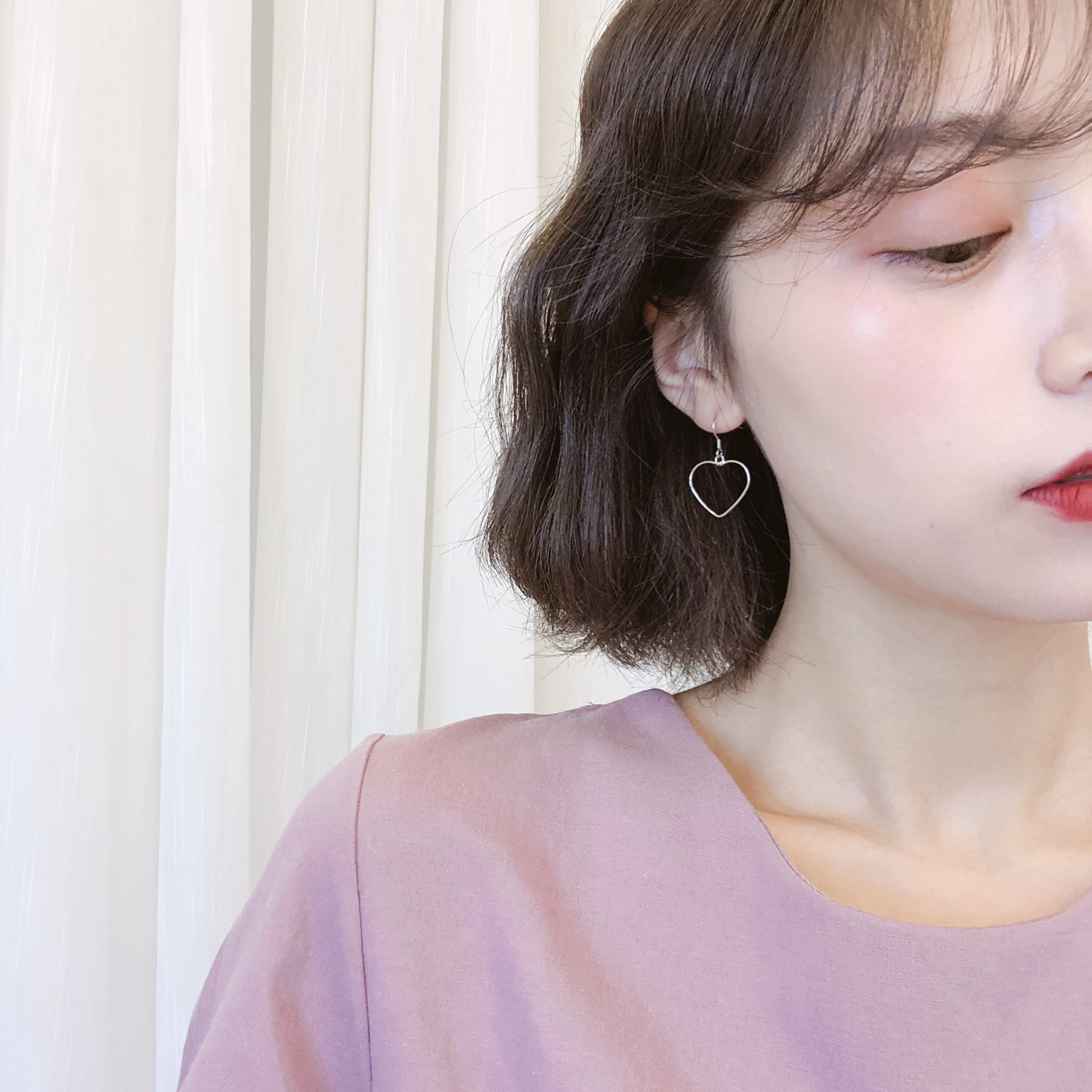 s925 Pure Silver Loving Earrings Woman Temperament South Korea Brief 100 hitch fit for round-face summer peach heart earrings