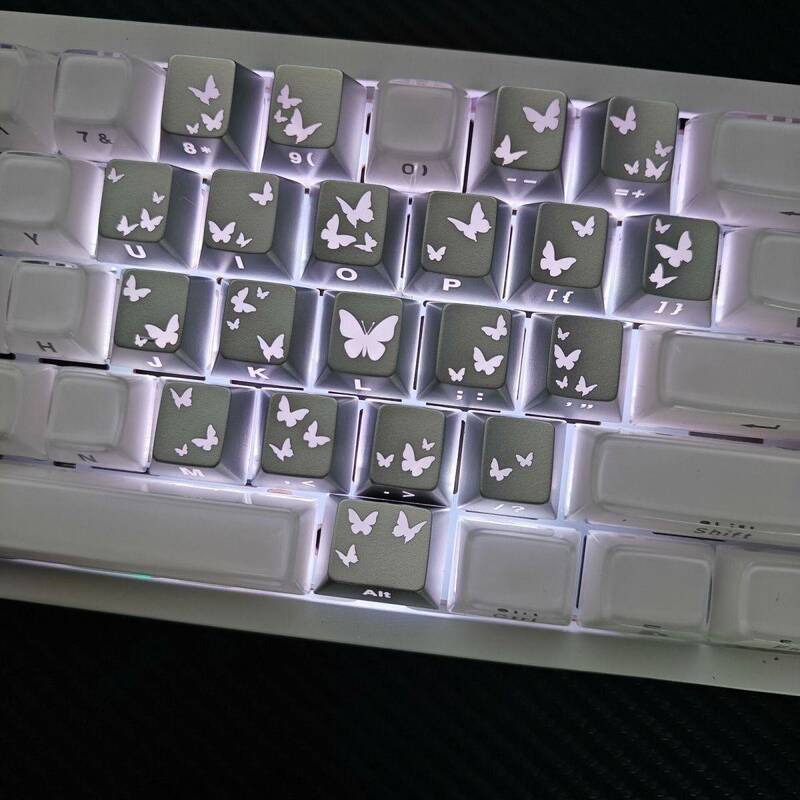 Butterfly Keycaps with Translucent Characters, Original Height, Mechanical Keyboard Decorative Caps, Heart-Shaped, Personalized and Stylish