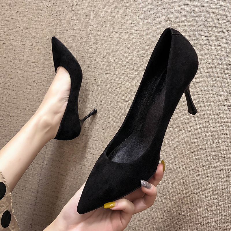 Long-Wearing, Non-Tiring High-Heeled Shoes for Women, Stiletto Heels, 2026 Spring New Style, Pointed Toe, Black, Professional Work, Commuting, Suede Shoes