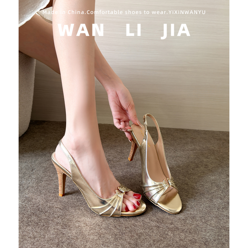 Beautiful Sandals for Women That Don'T Tire Your Feet, 2026 New Style Sexy Fish-Mouth Open-Toe Soft Leather Elegant Gold High Heels with Thin Heels