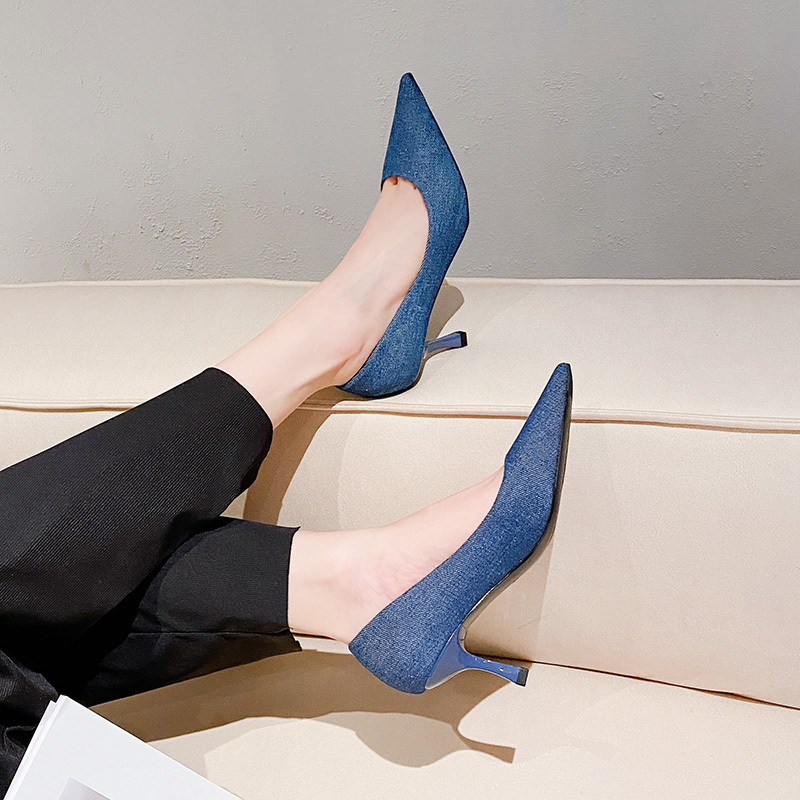 High-Heeled Shoes for Women, Stiletto Heels, 2026 New Style, Pointed Toe, Elegant Blue Denim, Professional Work Shoes, Comfortable and Not Tiring High-Heeled Shoes for Women, Stiletto Heels, 2026 New Style, Pointed Toe, Elegant Blue Denim, Professional Work Shoes, Comfortable and Not Tiring
