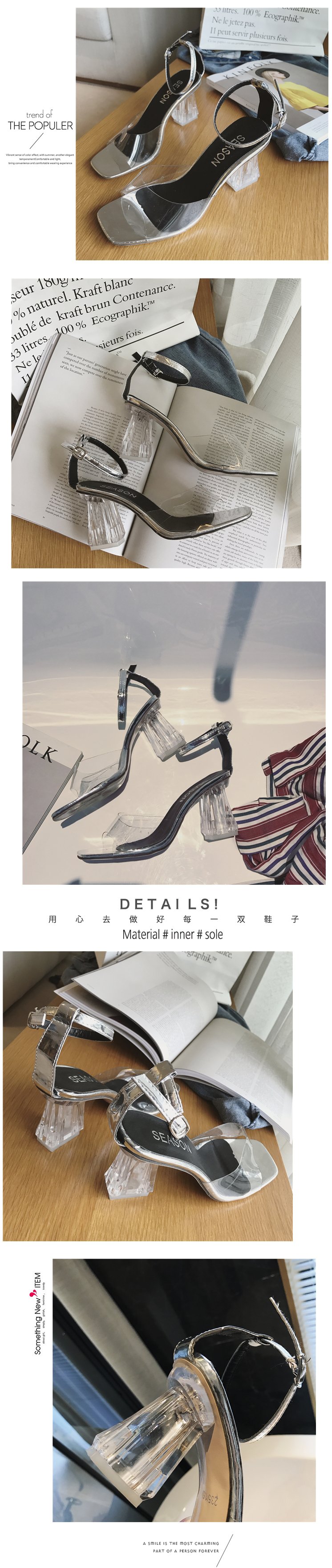 2018 mới trong suốt sandal miệng cá nữ mùa hè khóa từ gợi cảm với dày với giày cao gót đơn giản pha lê châu Âu và Mỹ sandal đế cao