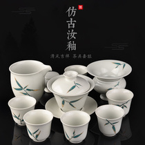 Brocade Defied White Porcelain Kung Fu Tea Suit Home Minimalist Hand-painted Bubble Teapot Lid Bowl Tea Cup Tea Cup Suit