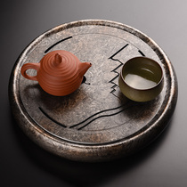Water storage tea tray Small water storage retro aluminium round dry tea table Home succour Gongfu tea furniture Japanese style tea Tootto