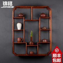 Jinge Huali solid wood ancient frame purple sand teapot crafts display stand modern antique antique Dobao Pavilion