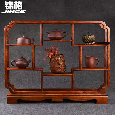 Jinge Huanghuali solid wood small antique rack Purple sand pot tea set shelf Chinese desktop teapot display cabinet