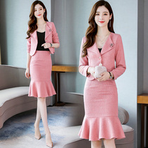 Small man jacket skirt suit skirt female 2021 spring and autumn new fashion socialite temperament fishtail skirt two-piece set