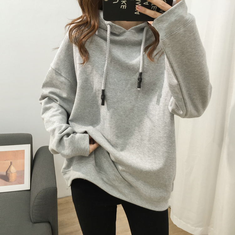 Wei Yi female 2020 spring and autumn thin Korean casual solid color loose personality Joker hooded pullover long sleeve jacket tide