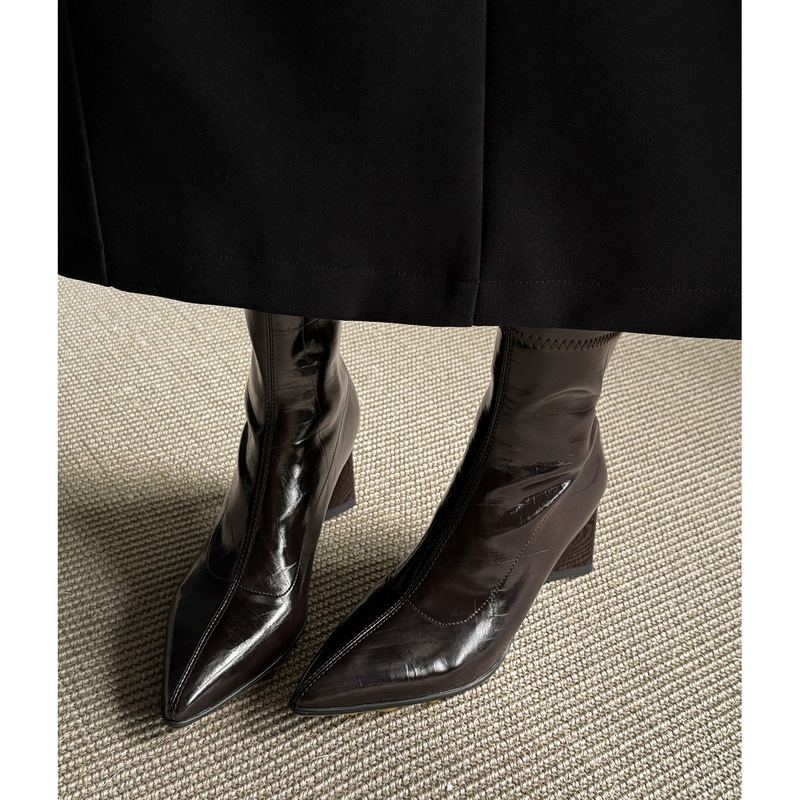 Kmeizu Non-Slip Rubber Sole~7Cm Thick Heel Short Boots for Women, Pointed Toe, Stretchy Slim Boots, Sporty Ankle Sock Boots