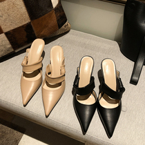 Slippers outwear inins Chaonets red 2021 new European and American dermis high heel tip fine heel semi-tugging Mueller sandals