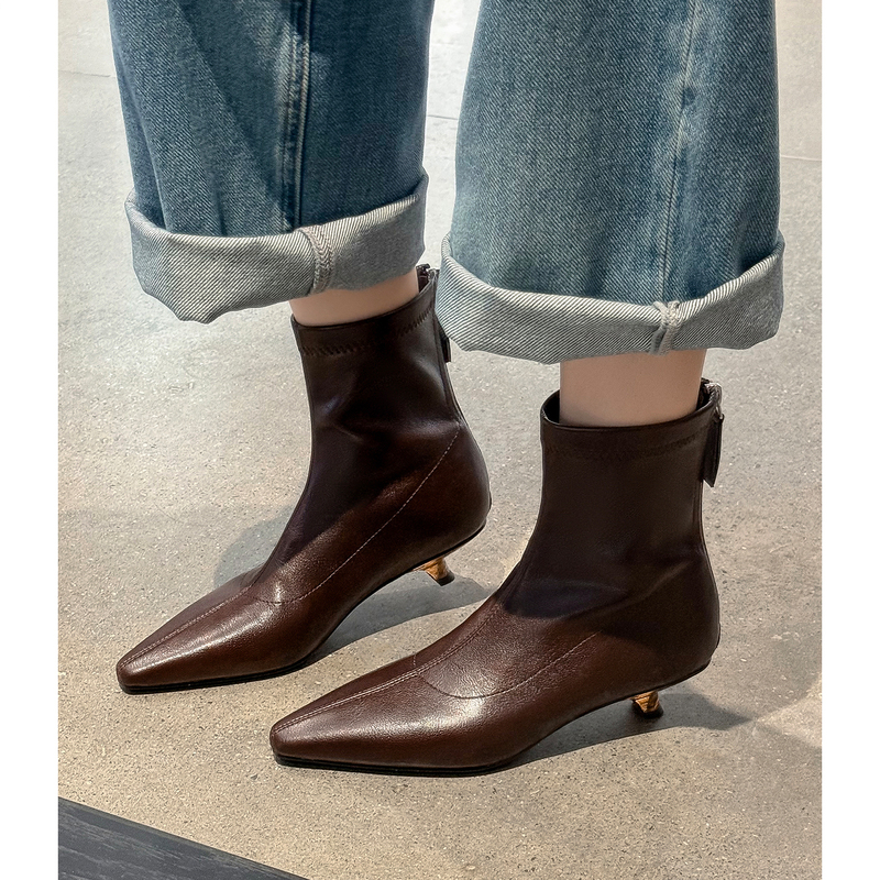Kmeizu Elegant Minimalist Style ~3.5Cm Kitten Heel Short Boots for Women, Autumn and Winter Stretchy Slim Boots, Ankle-Length Sock Boots Kmeizu Elegant Minimalist Style ~3.5Cm Kitten Heel Short Boots for Women, Autumn and Winter Stretchy Slim Boots, Ankle-Length Sock Boots