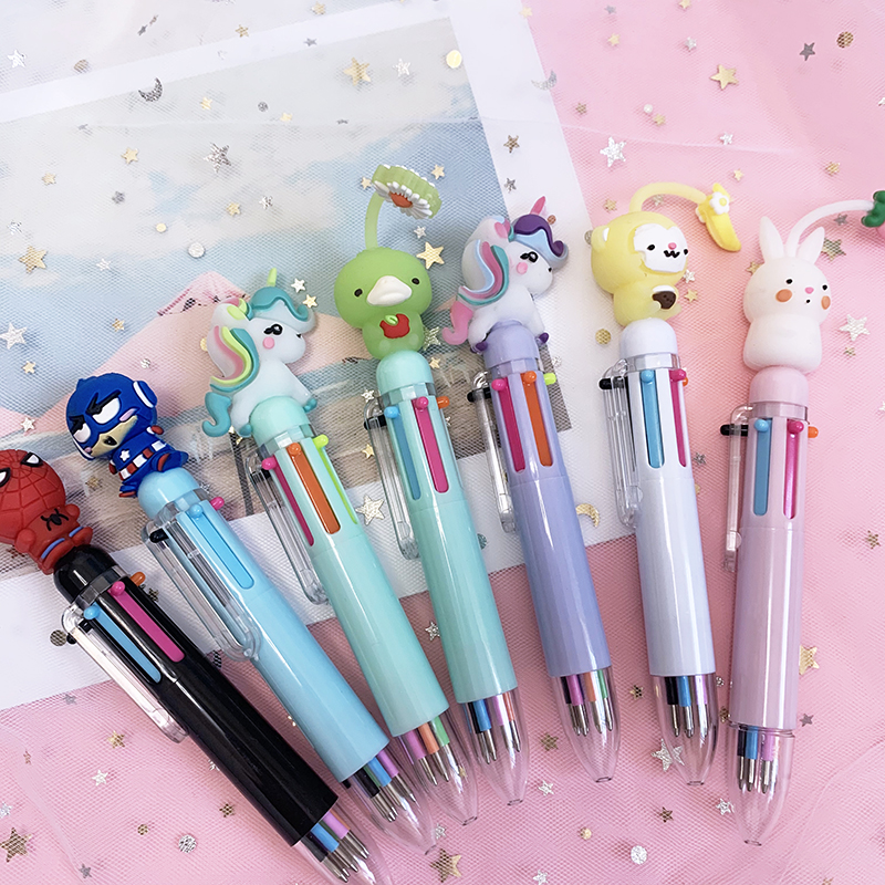 Cartoon styling oily multicoloured pen student writing to make notes collection This special ballpoint pen six color pen deco pen