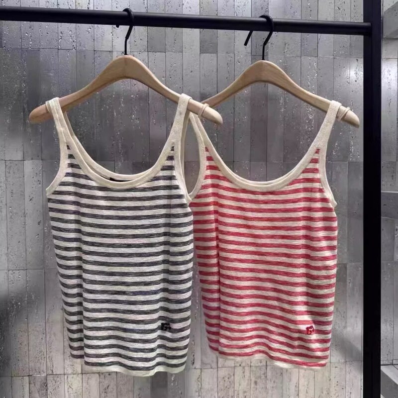 Mbf2Vet015 Vest 2026 Summer New Product Rayon Cotton Vintage Bamboo Texture Lightweight Striped